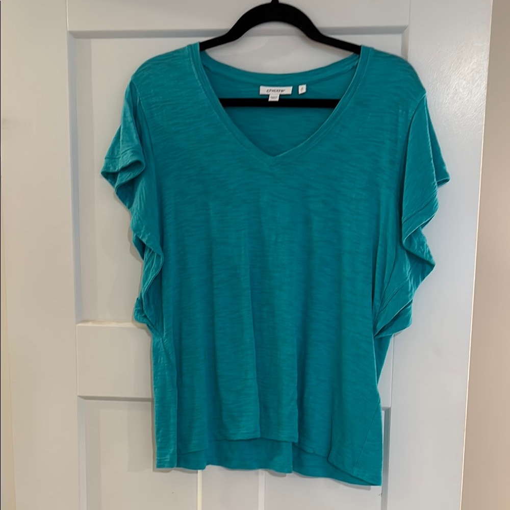 Chico's Teal V-Neck Ruffle Sleeve Blouse